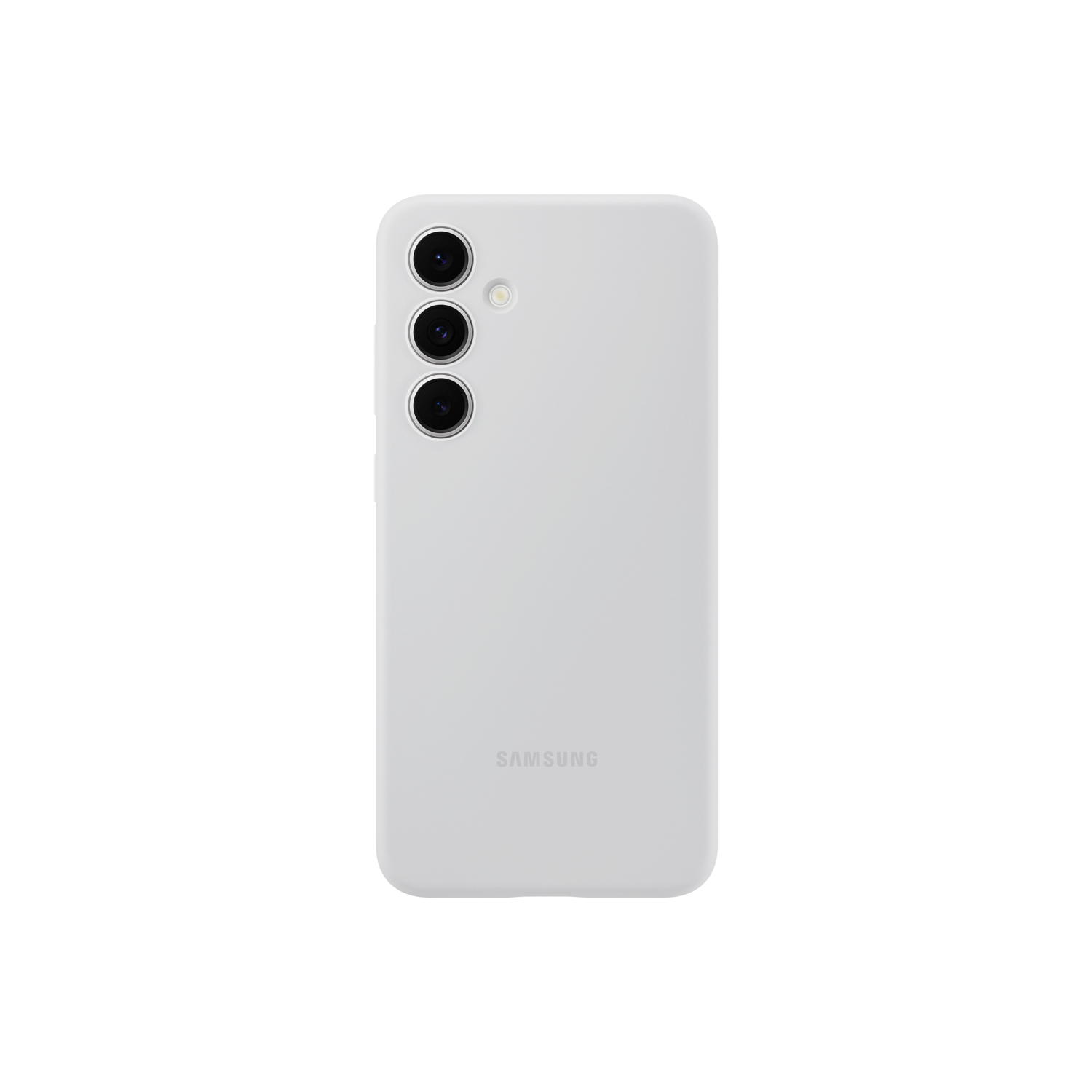 Lichtgrijze telefoonhoes met camera-uitsparingen en 'SAMSUNG'-merk.