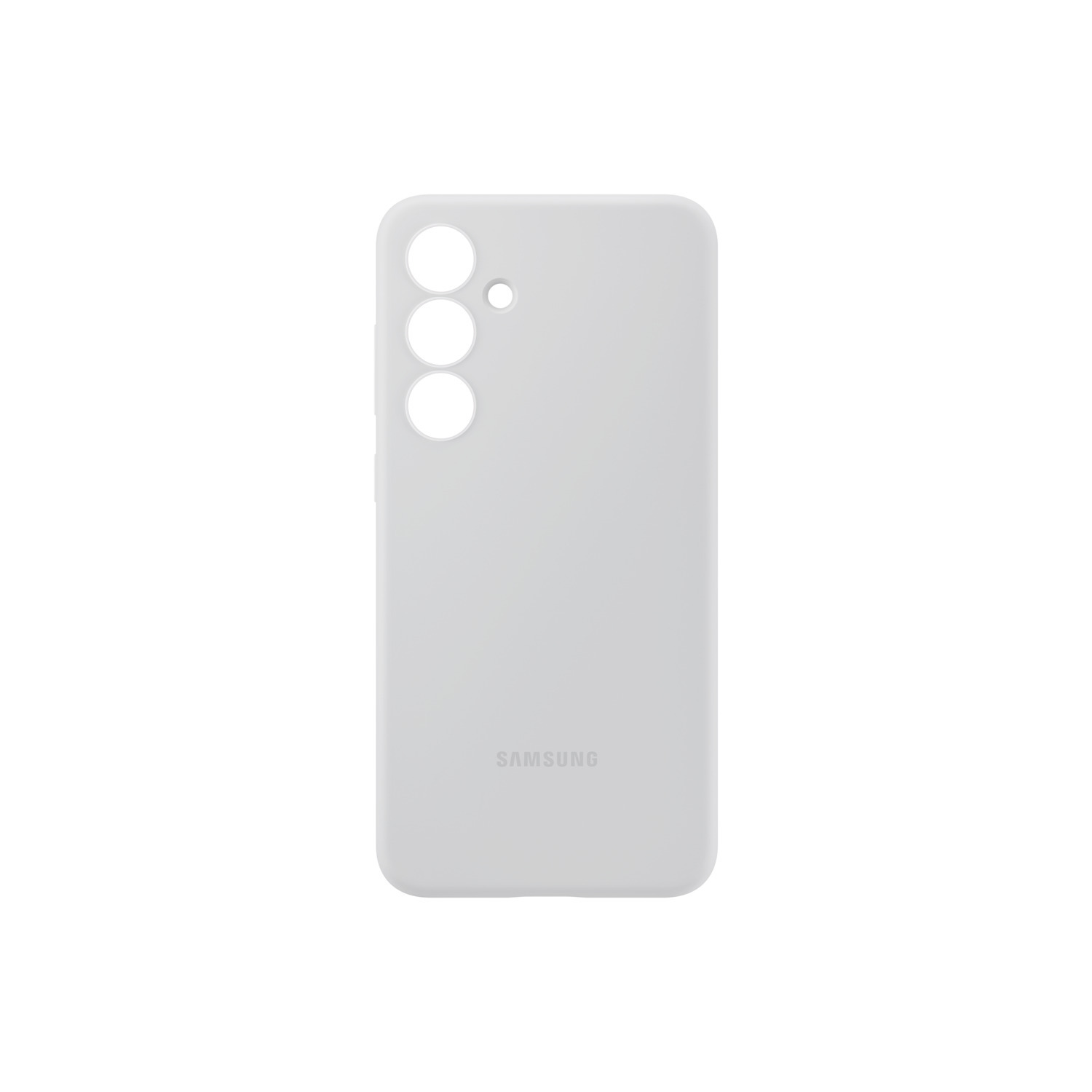 Witte telefoonhoes met drie camera-uitsparingen en het woord "SAMSUNG" onderaan.