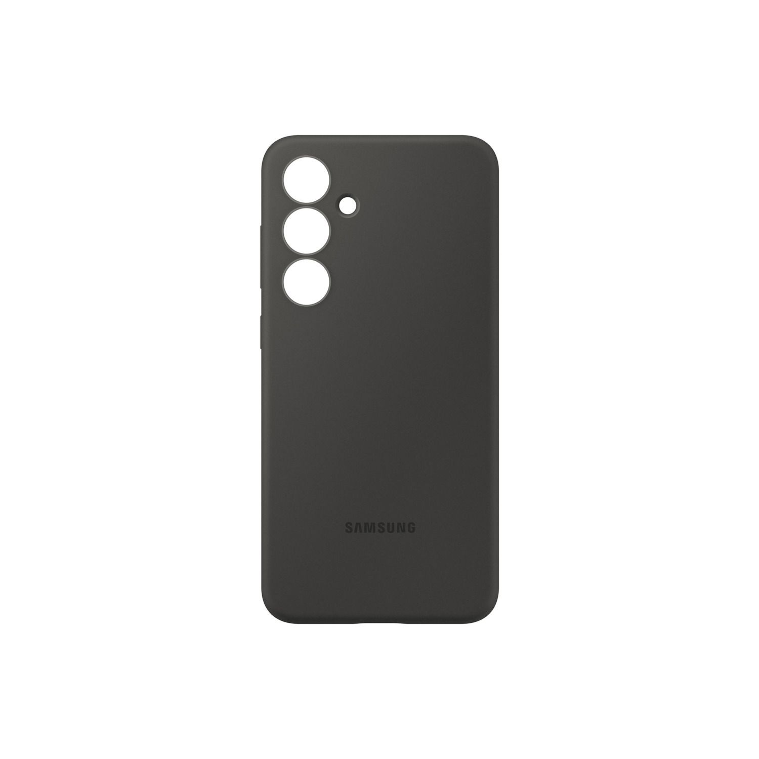 Donkergrijze telefoonhoes met drie camera-uitsparingen en het Samsung-logo.