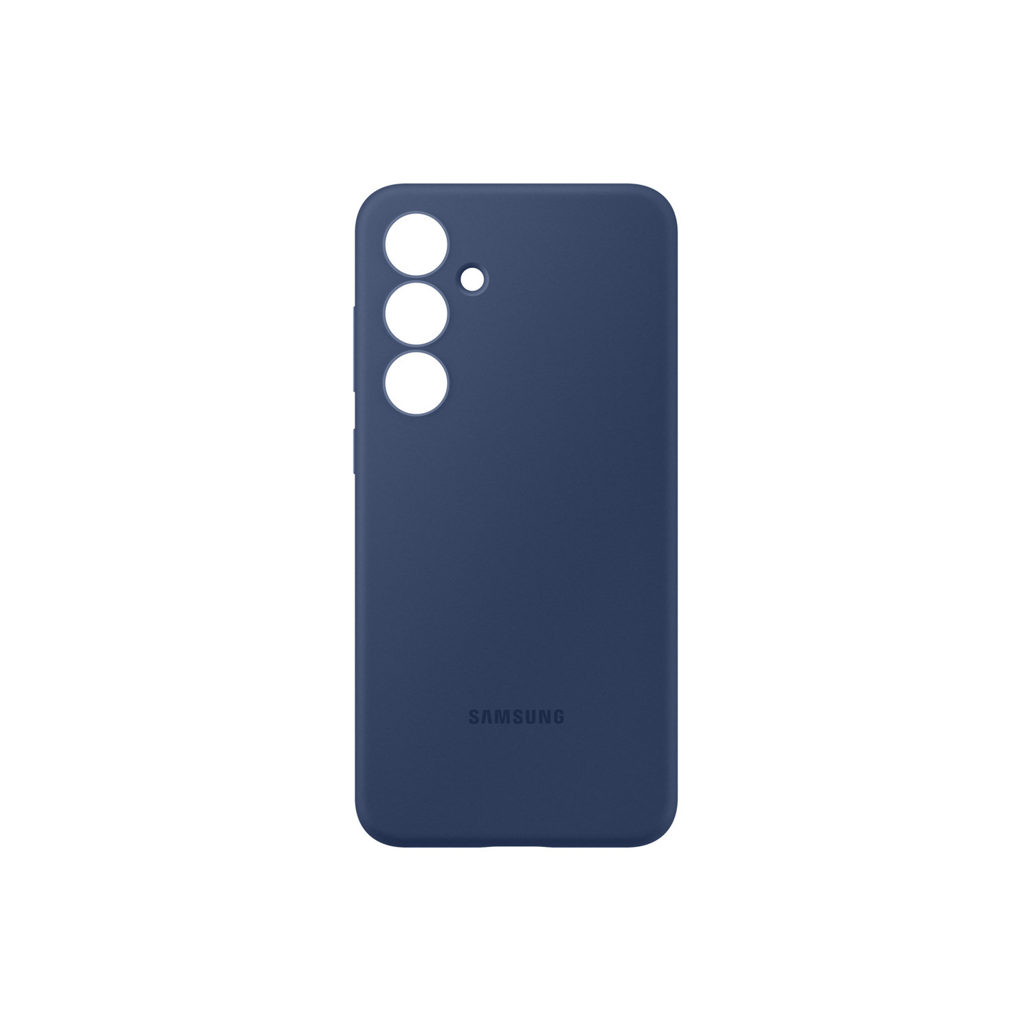 Een donkerblauwe telefoonhoes met uitsparingen voor camera's en knoppen.