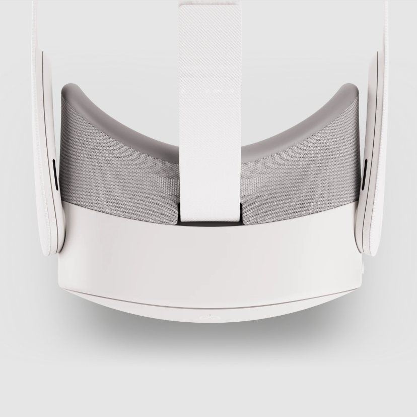 Auriculares VR blancos, con correa y lados blancos, sobre fondo blanco.