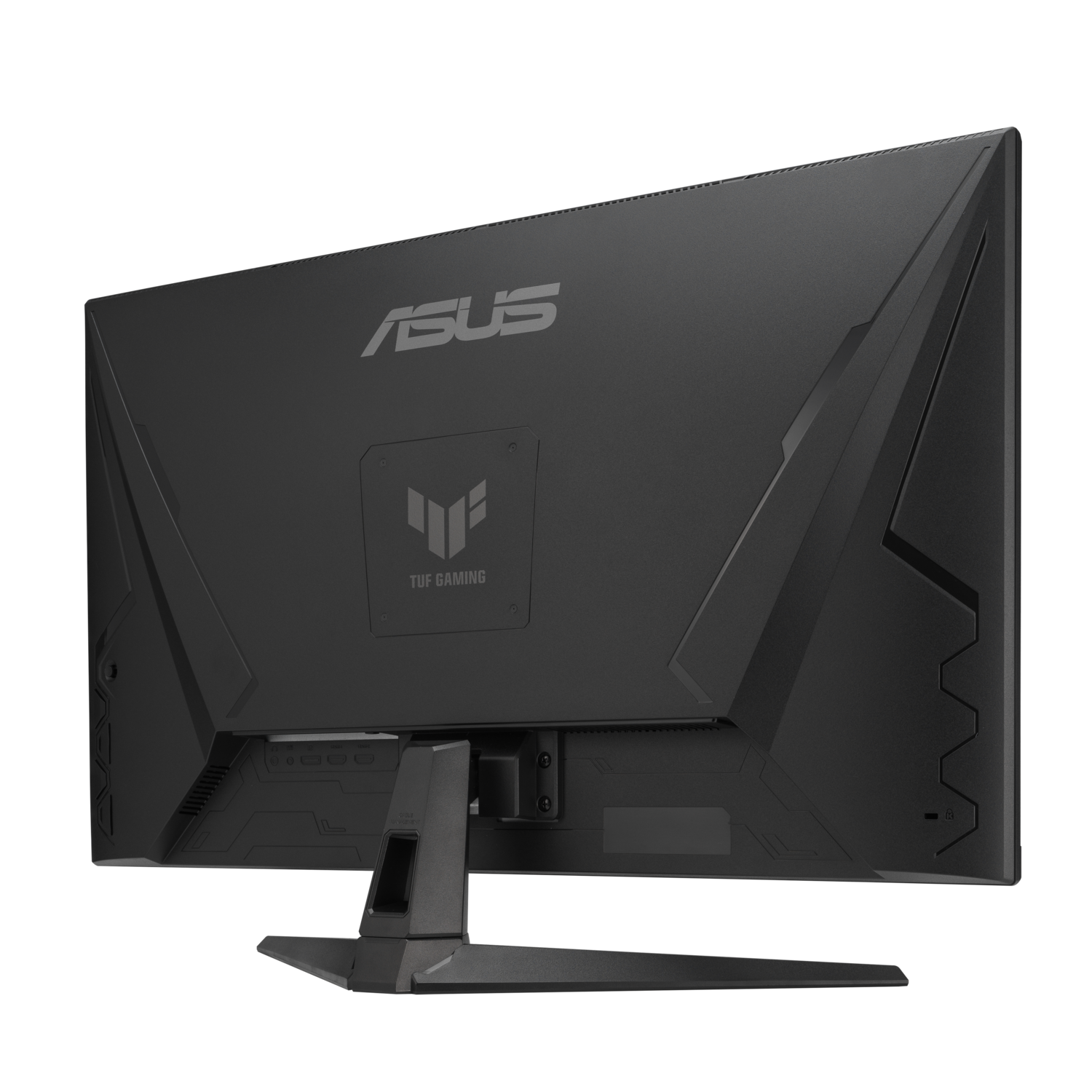 The back of an ASUS TUF gaming monitor, with the brand logo and ports visible.