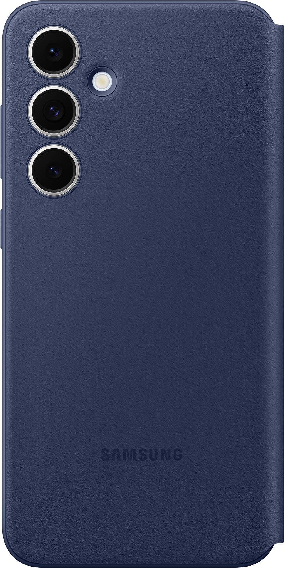 Blaue Handyhülle, Rückansicht, mit Kameralinsen und Samsung-Logo.