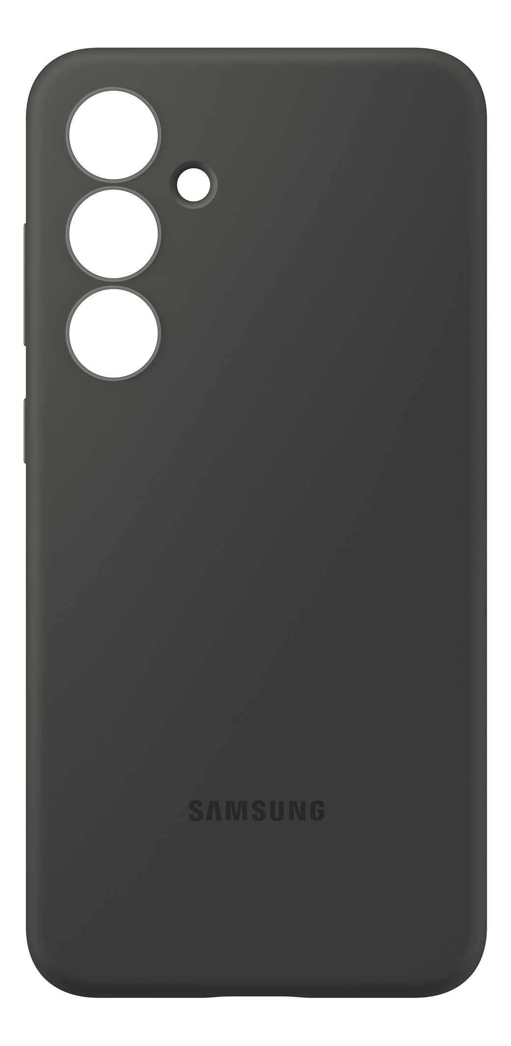 Dunkelgraue Handyhülle mit drei Kameraausschnitten und dem Samsung-Logo.