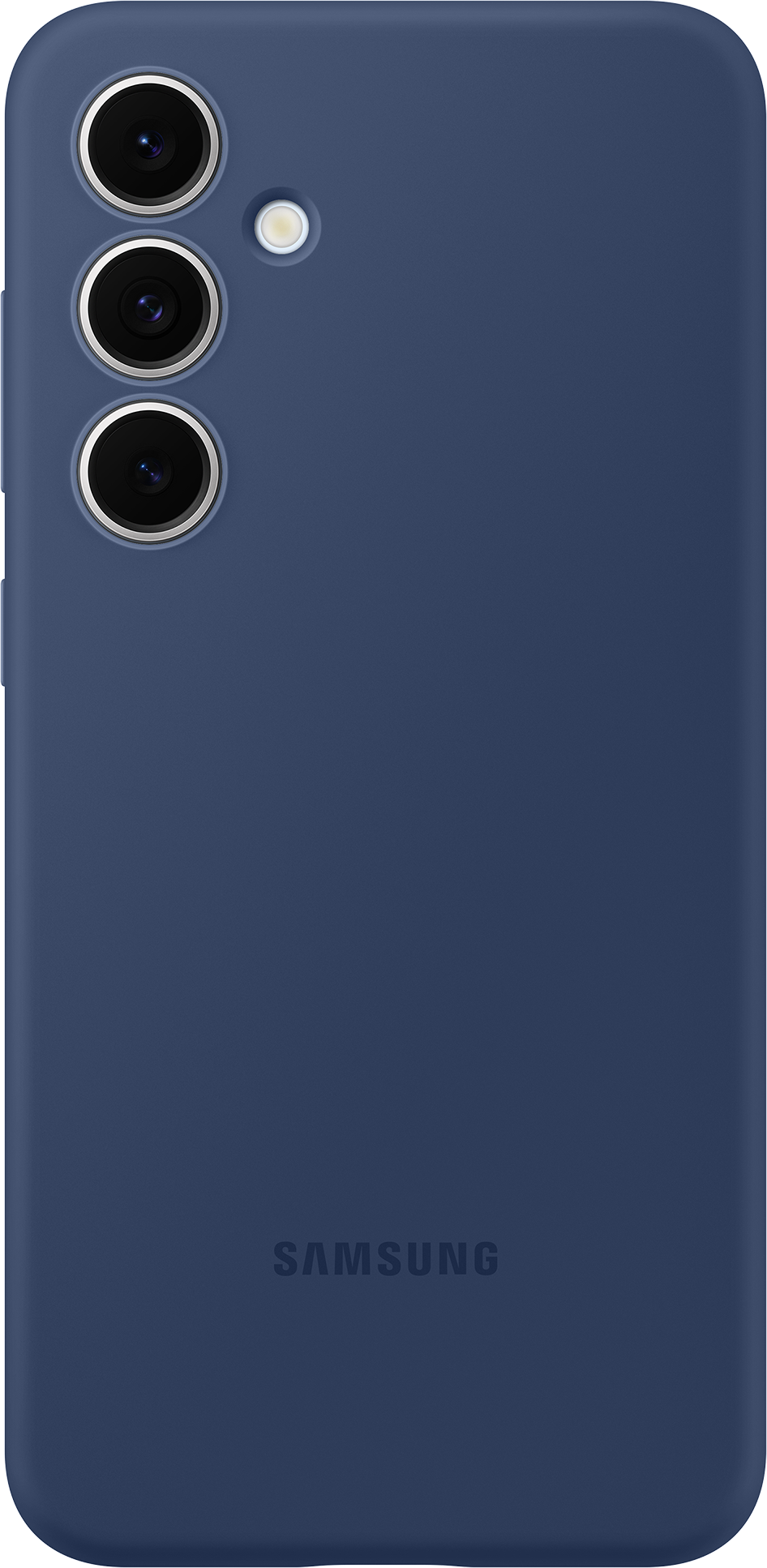 Blaue Handyhülle mit drei Kameralinsen und Samsung-Logo.