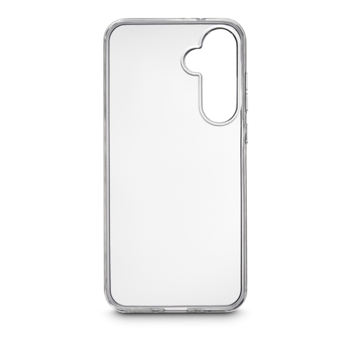 Transparente Handyhülle. Die Hülle ist transparent und zeigt die Rückseite des Telefons.