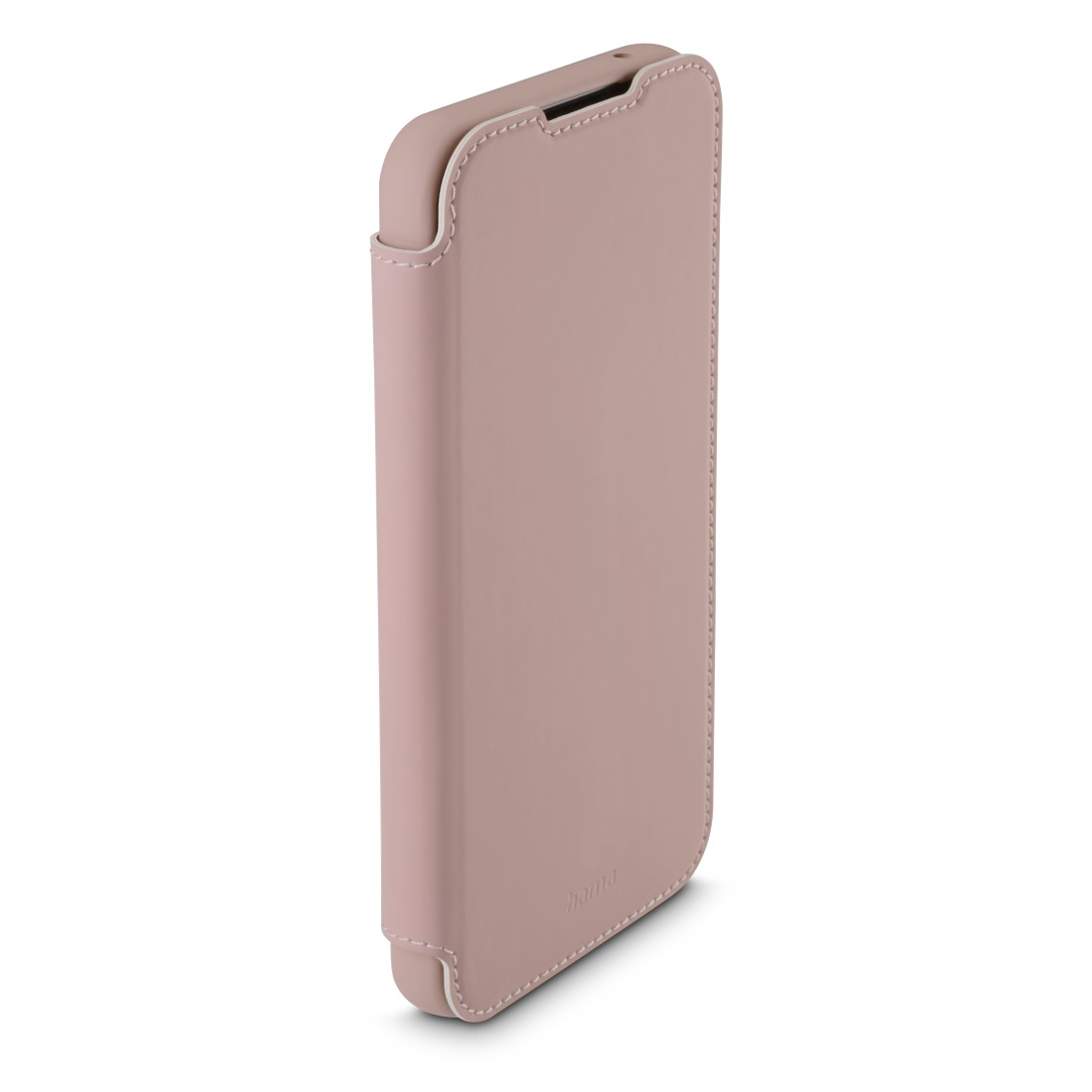 Rosa Smartphone-Hülle. Es hat eine Lederoptik und ein Stand-up-Design.