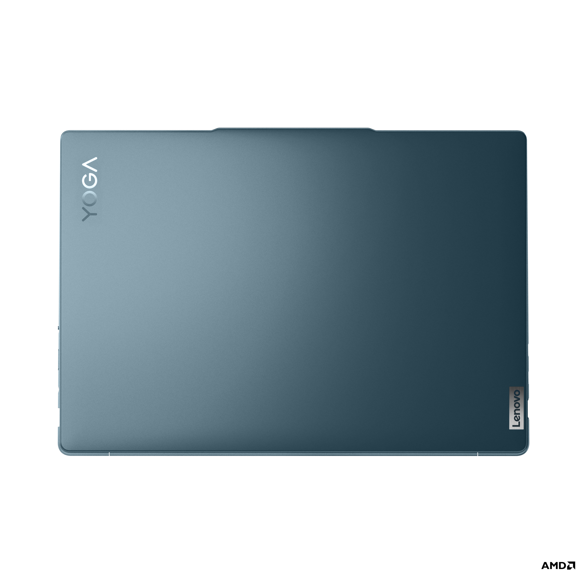 Gri bir dizüstü bilgisayar kapalı, yan taraftaki portları ve Lenovo logosunu gösteriyor.