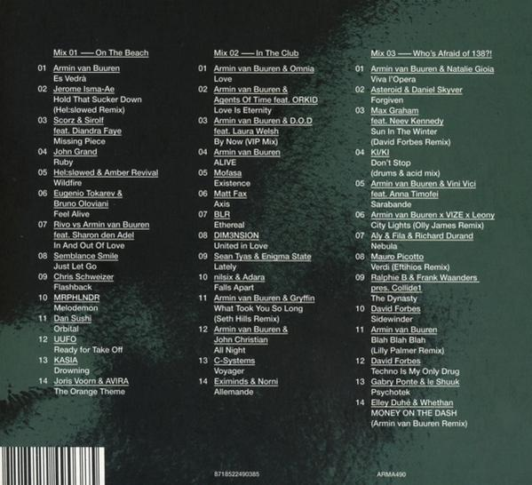 CD borító Armin van Buuren számlistájával. Sok számcím és név.