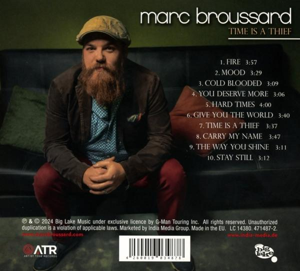 Albumcover von Marc Broussard, mit Titelliste und Künstlerinformationen auf grünem Hintergrund.