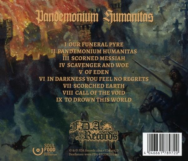Albumcover mit Text und Bildern einer Kriegsszene, mit dunklem Hintergrund.