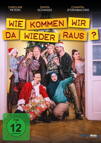 Filmplakat mit einer Gruppe von Menschen, einem Weihnachtsbaum und deutschem Text.