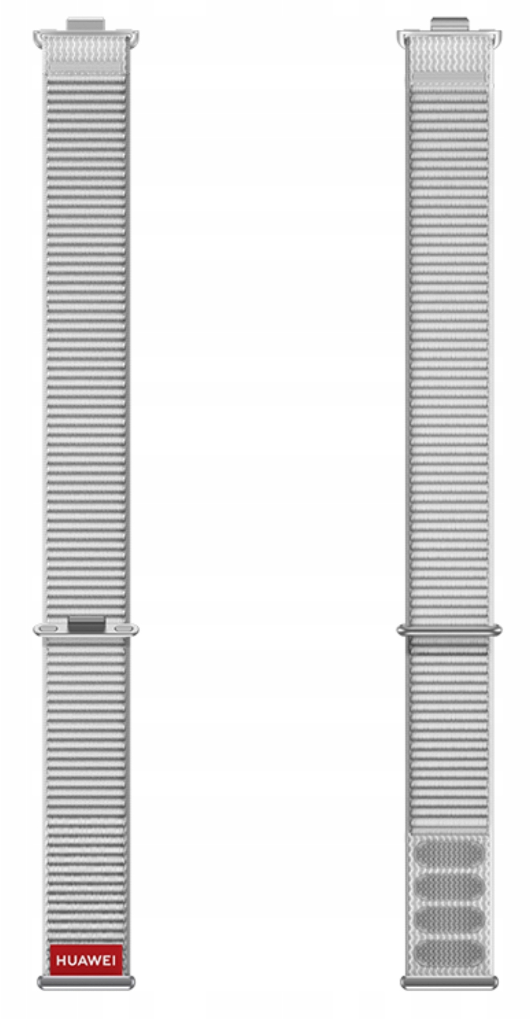 Dwa srebrne paski do zegarków z czerwoną etykietą 'HUAWEI' na dole.