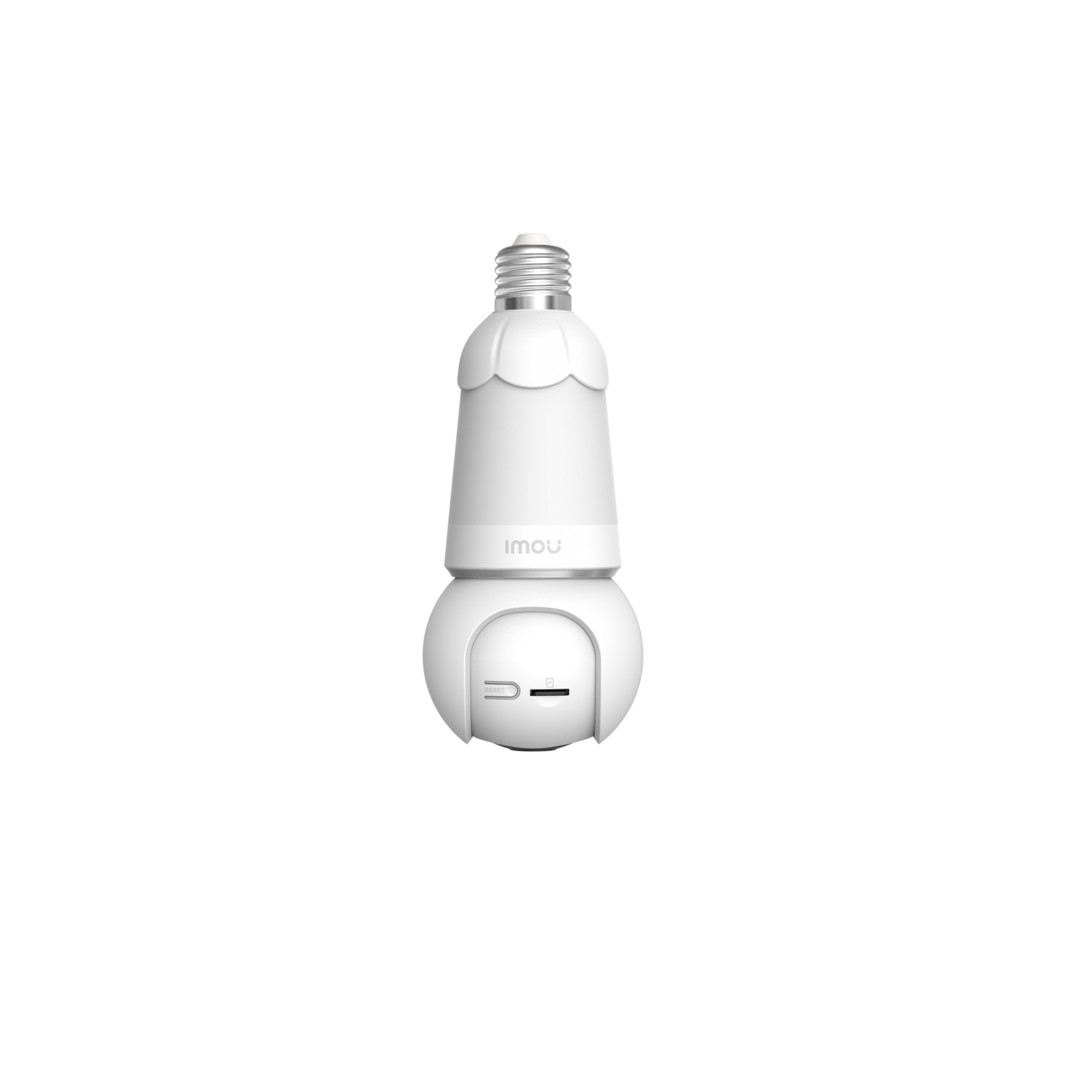 White light bulb camera, with a bulb shape and a camera below. Black background.