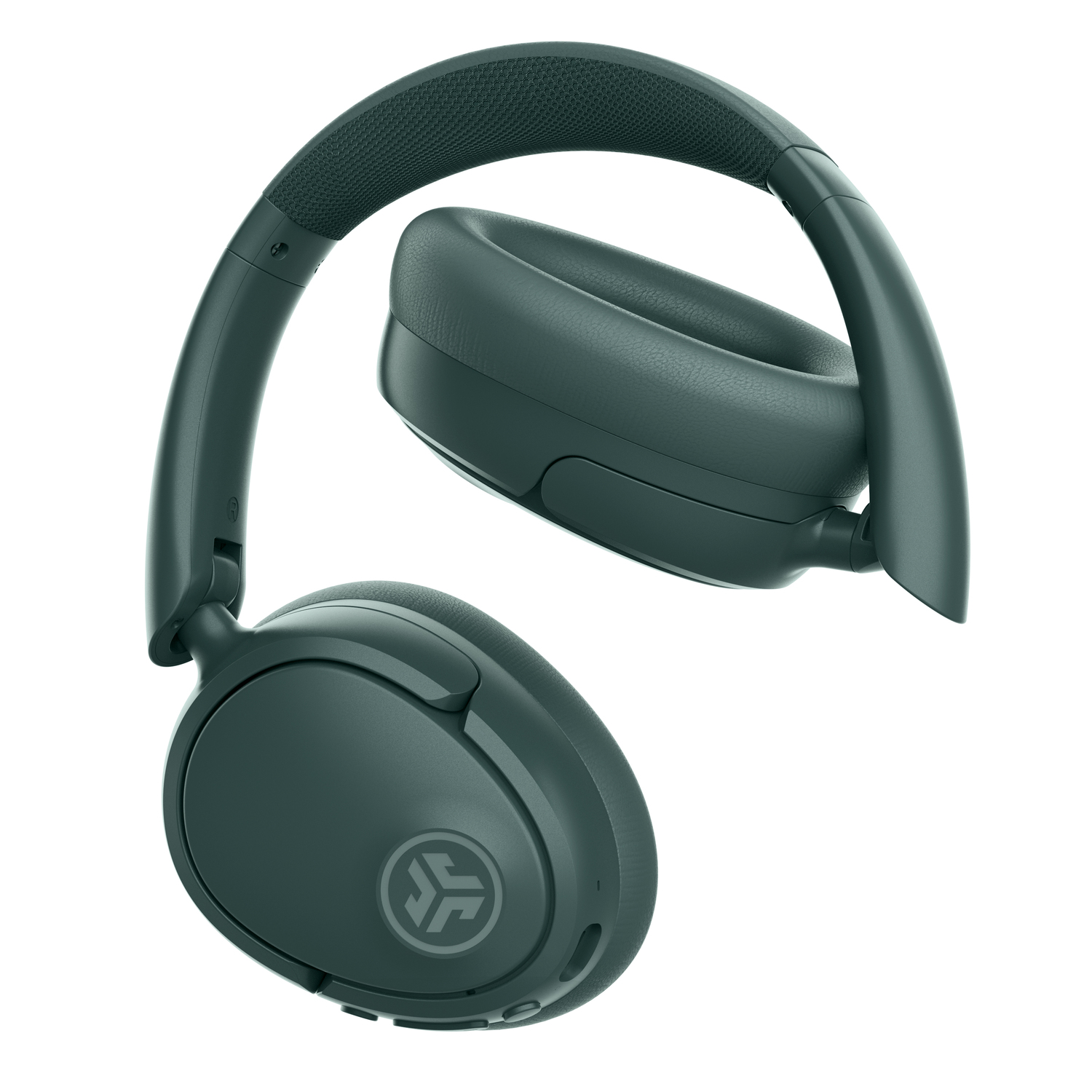 Green headphones folded, showing earcups and the headband arch.