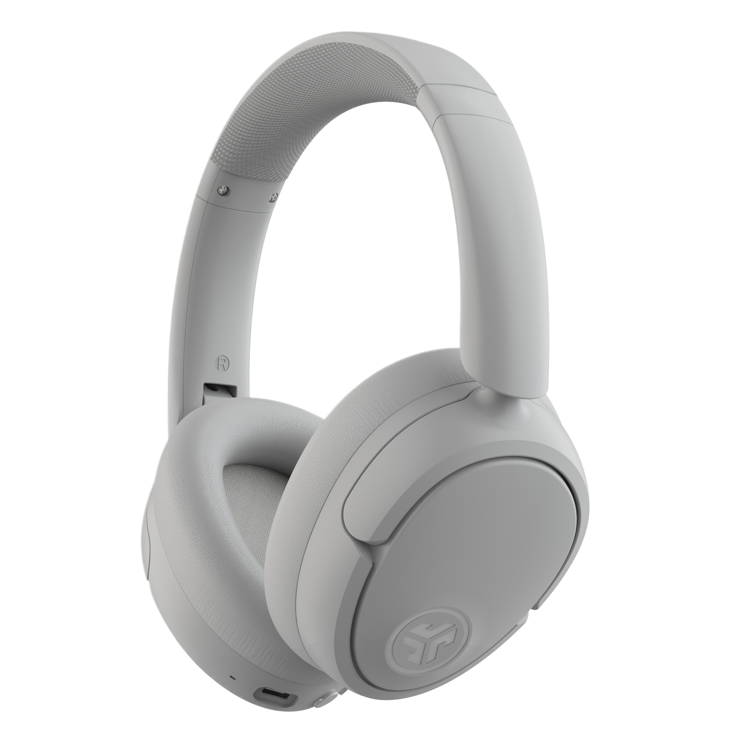 Grijze over-ear koptelefoon met merklogo aan de zijkant.