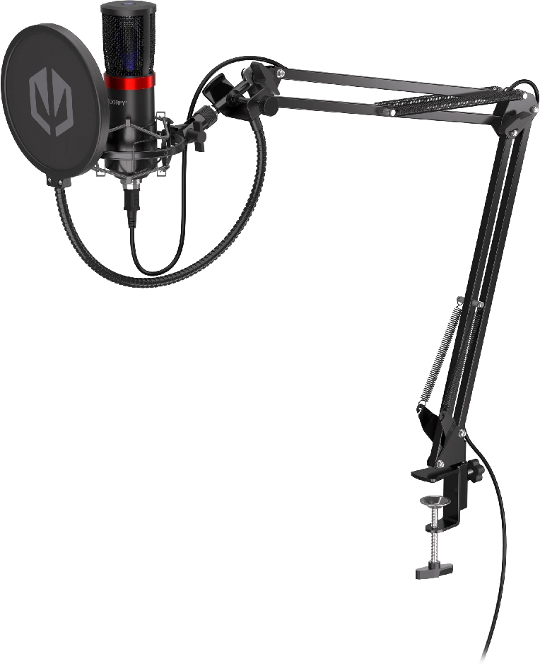 ENDORFY Solum Streaming USB asztali mikrofon, karos állvány, POP szűrő, fekete (EY1B004)
