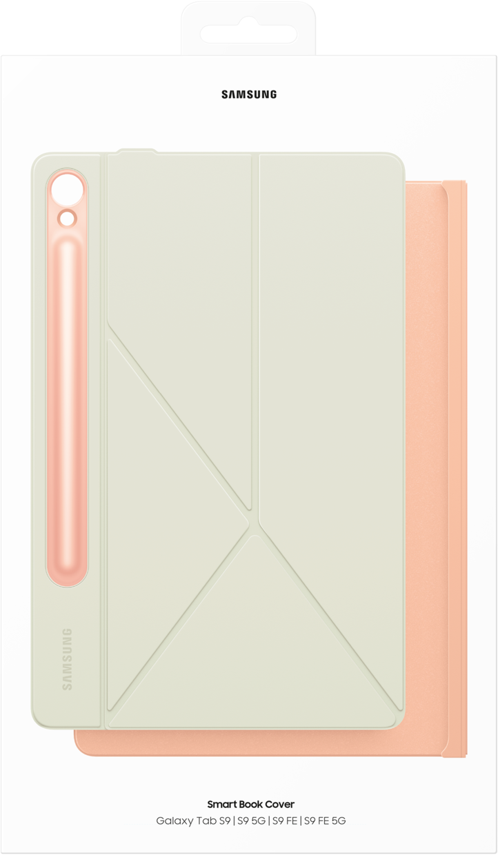 Samsung Smart Book Cover per Galaxy Tab S9, S9 5G, S9 FE, S9 FE 5G, bianco e color pesca.