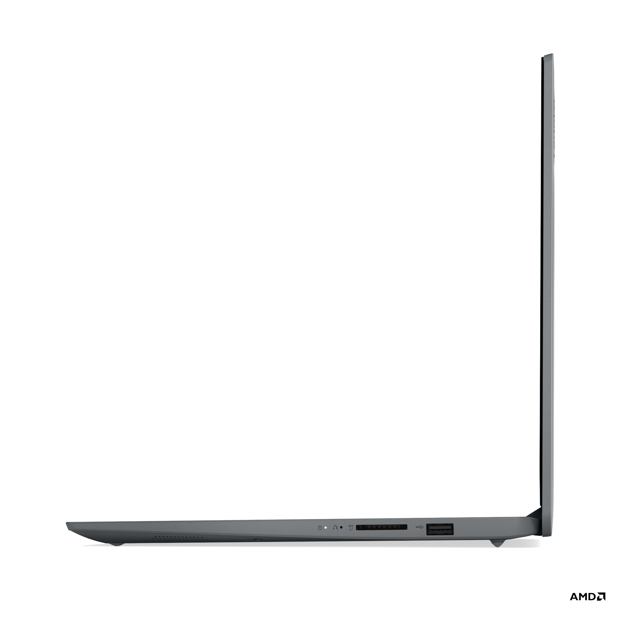 Gri laptop yan görünümü, kapalı ekran, siyah arka plan.