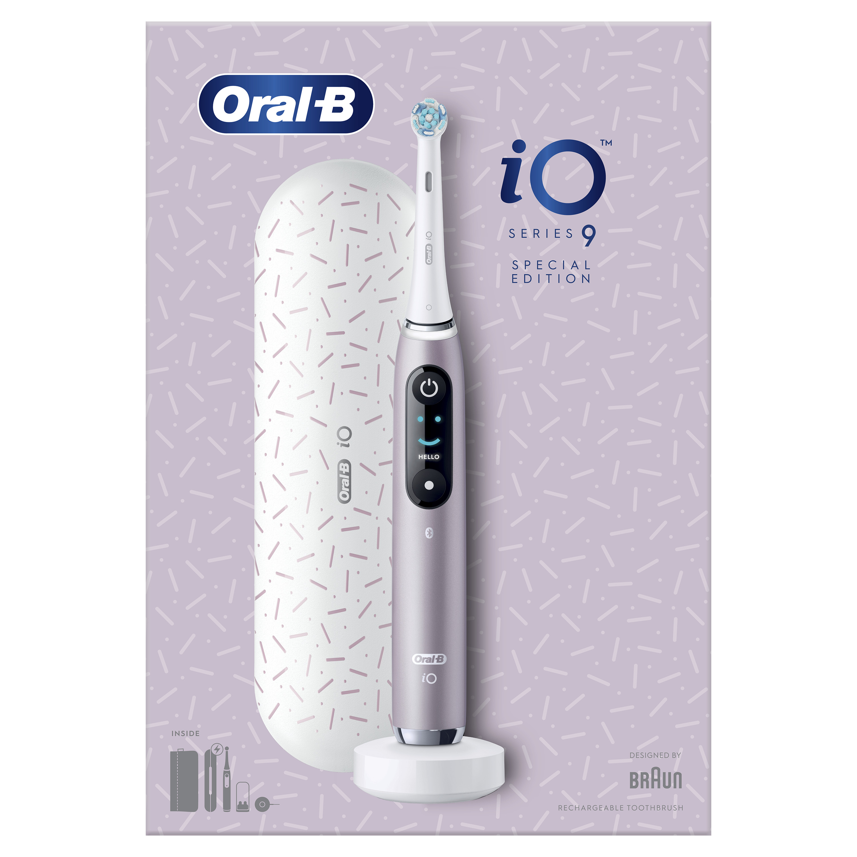 Oral-B iO Series 9 fogkefekészlet mintás háttéren.