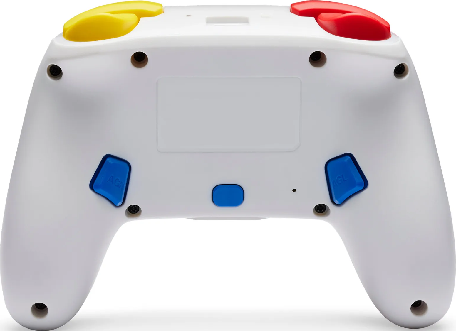 Controller di gioco bianco con pulsanti gialli e rossi.