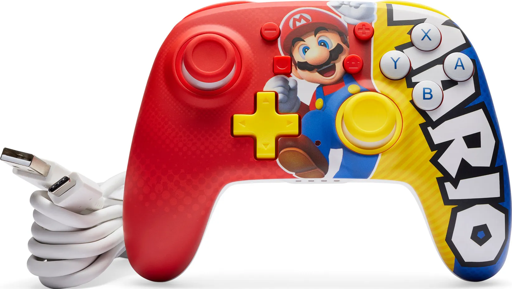 Un controller a tema Mario rosso e giallo.