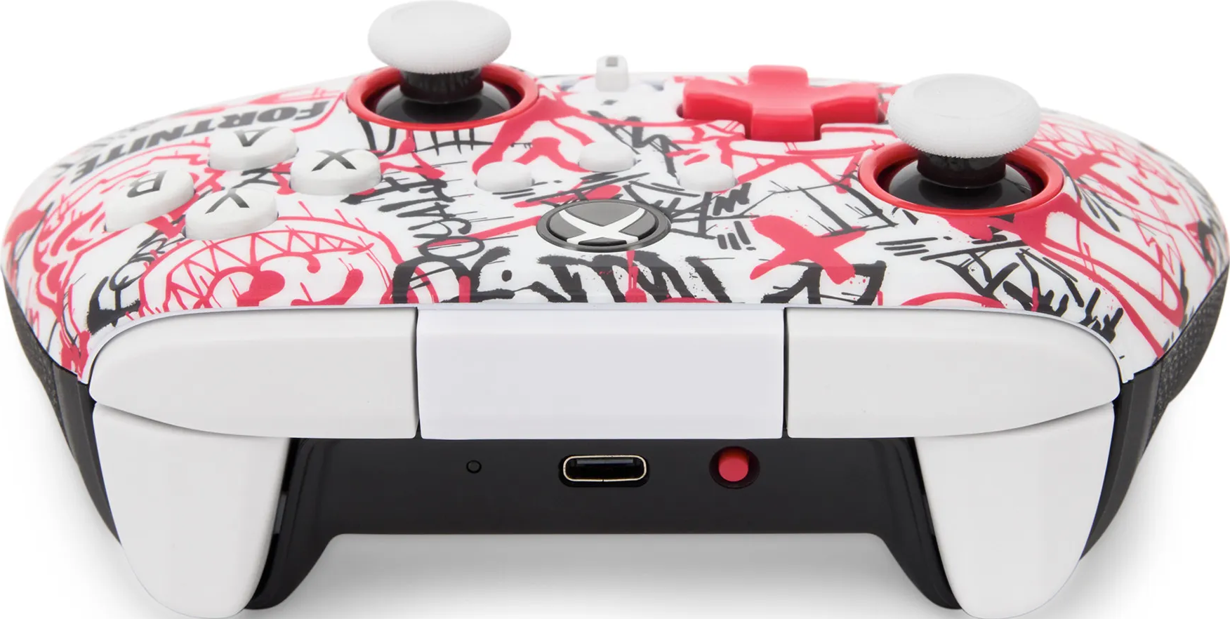 Ein weiß-roter Xbox-Controller mit dem Wort 'FORTNITE' darauf geschrieben.