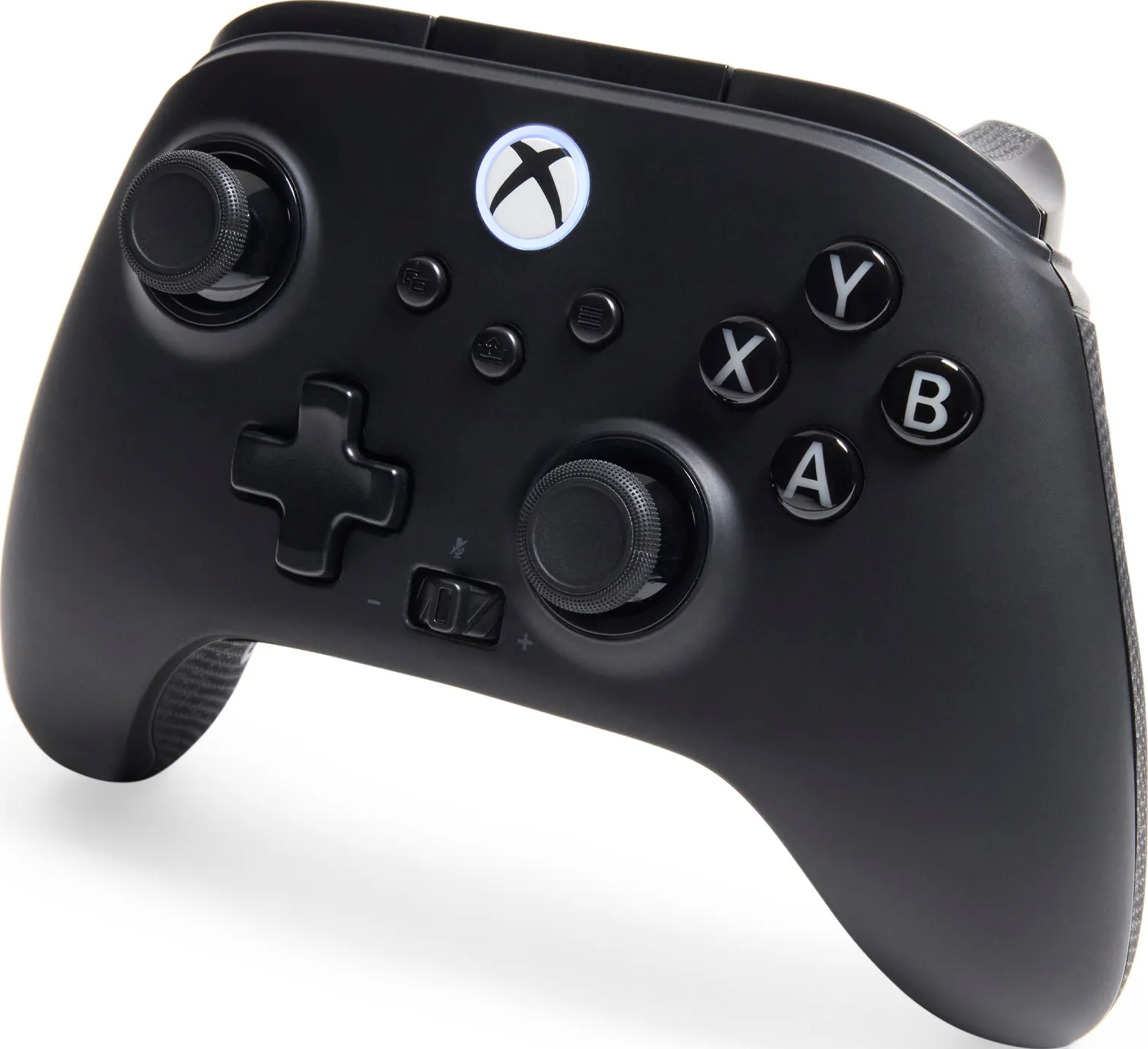 Schwarzer Xbox-Controller mit Knöpfen und Joysticks.