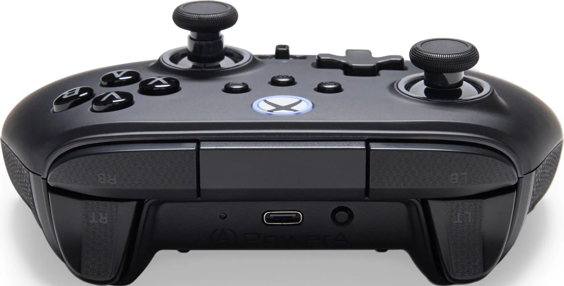 Schwarzer Xbox-Controller mit Tasten und Joysticks.