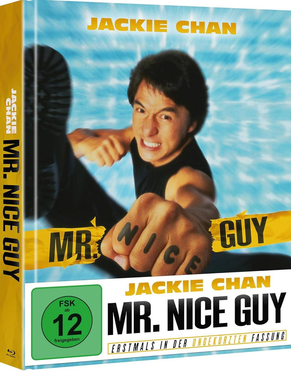 Mr. Nice Guy DVD-Cover mit Jackie Chan in Aktion.