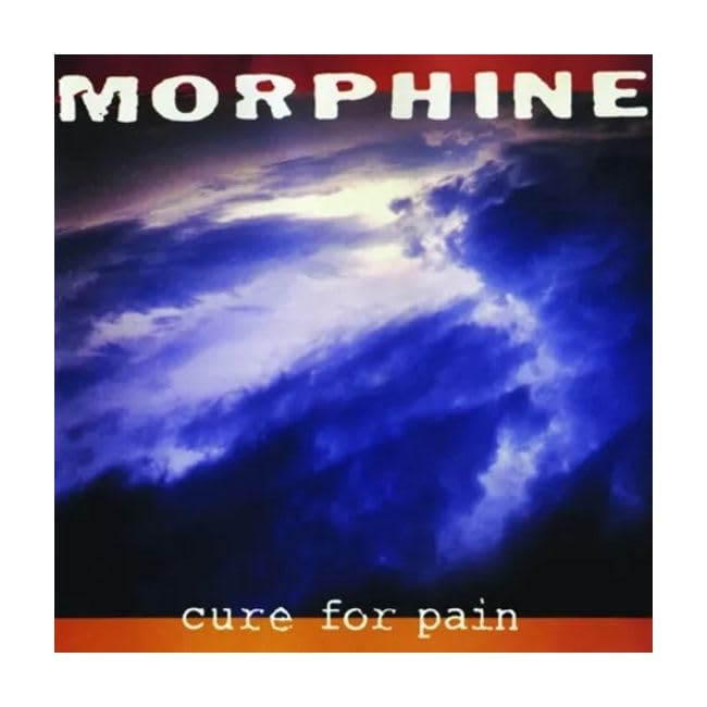 Album borító, 'Morphine - Cure for Pain', sötét, felhős égbolt narancssárga talaj felett.