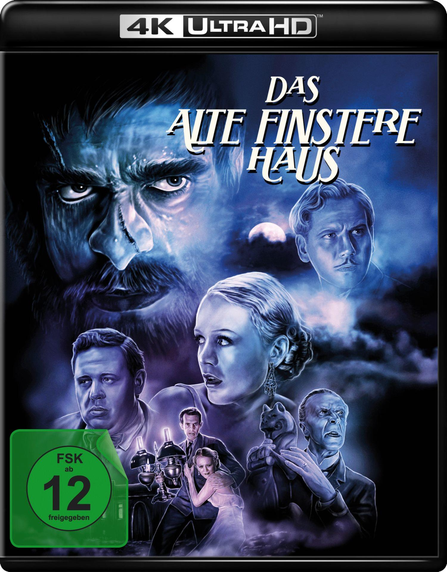 Filmplakat für Das Alte finstere Haus. Zeigt eine Gruppe von Menschen mit einer dunklen und unheimlichen Atmosphäre.