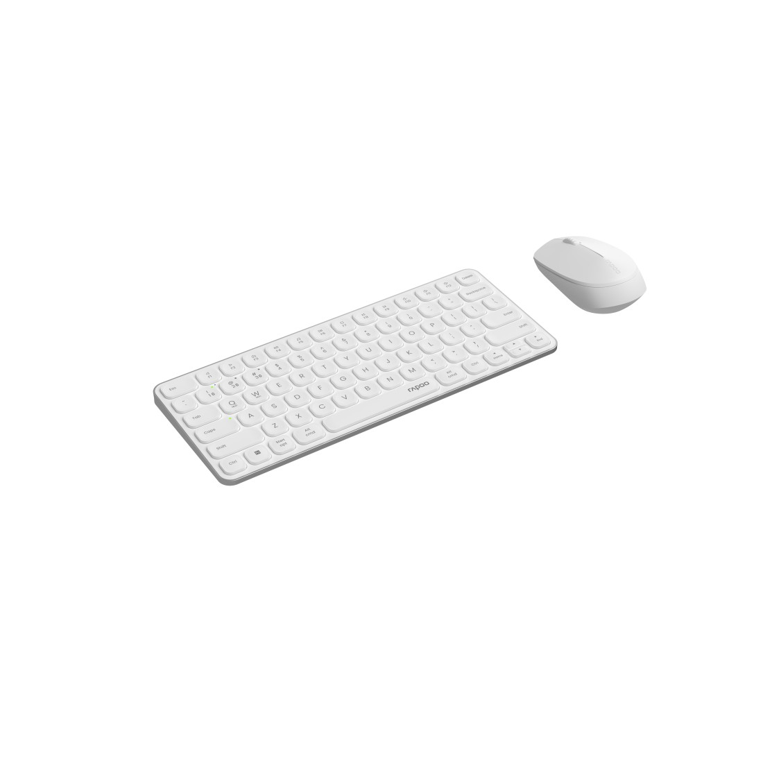 Weißes Tastatur- und Maus-Set. Einfaches, minimalistisches Design, weißer Hintergrund.