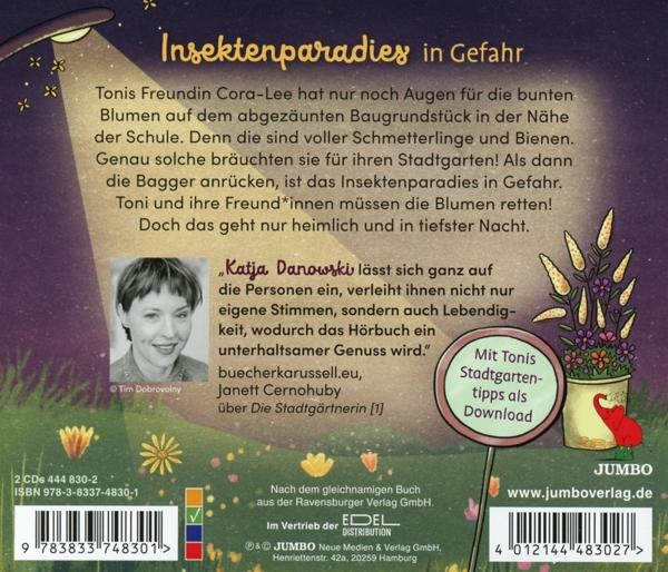 Buchcover: Bild einer Frau, Text und eine Cartoon-Darstellung von Blumen auf dunklem Hintergrund.