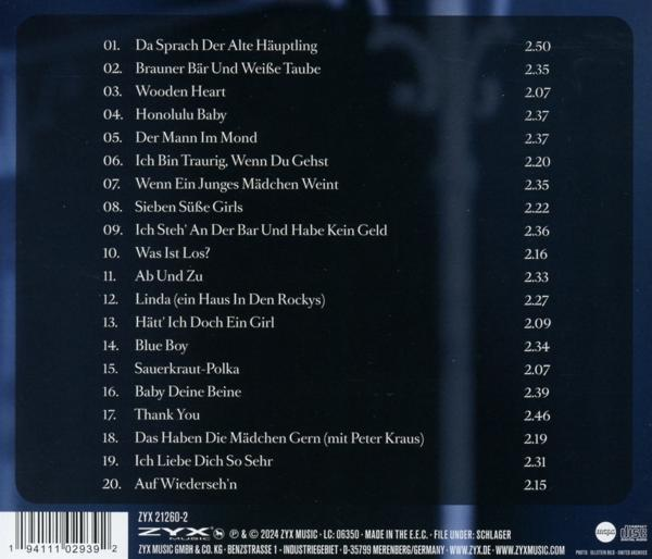 CD-Rückseite mit Titelliste der Songs, mit blau getöntem Hintergrund.