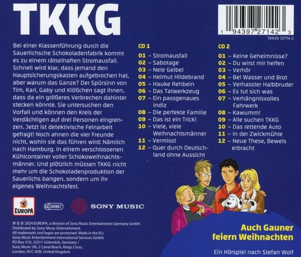 Buchcover mit Text und Comicfiguren. Der Titel lautet „TKKG“ in großen Buchstaben.