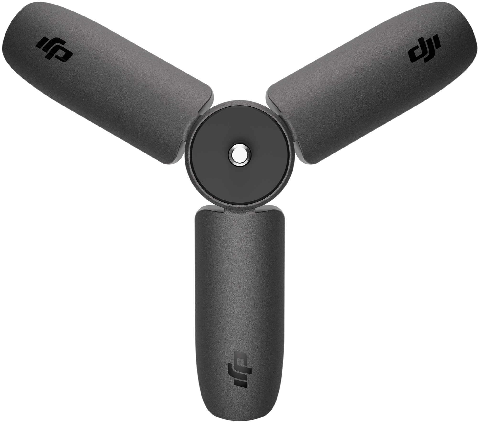 Drei schwarze Drohnenpropeller in Y-Form angeordnet, mit DJI-Logo auf jedem.