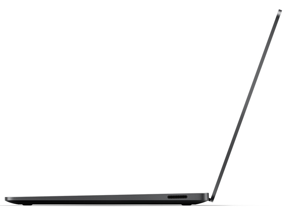 Widok z profilu laptopa, otwarty ekran.