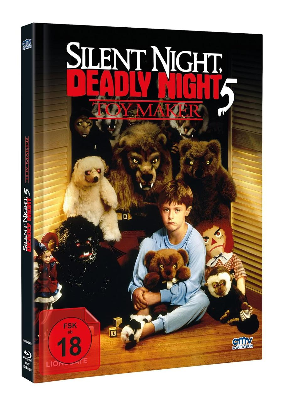 Filmcover für Silent Night, Deadly Night 5: The Toy Maker, mit einem Jungen und Spielzeug.