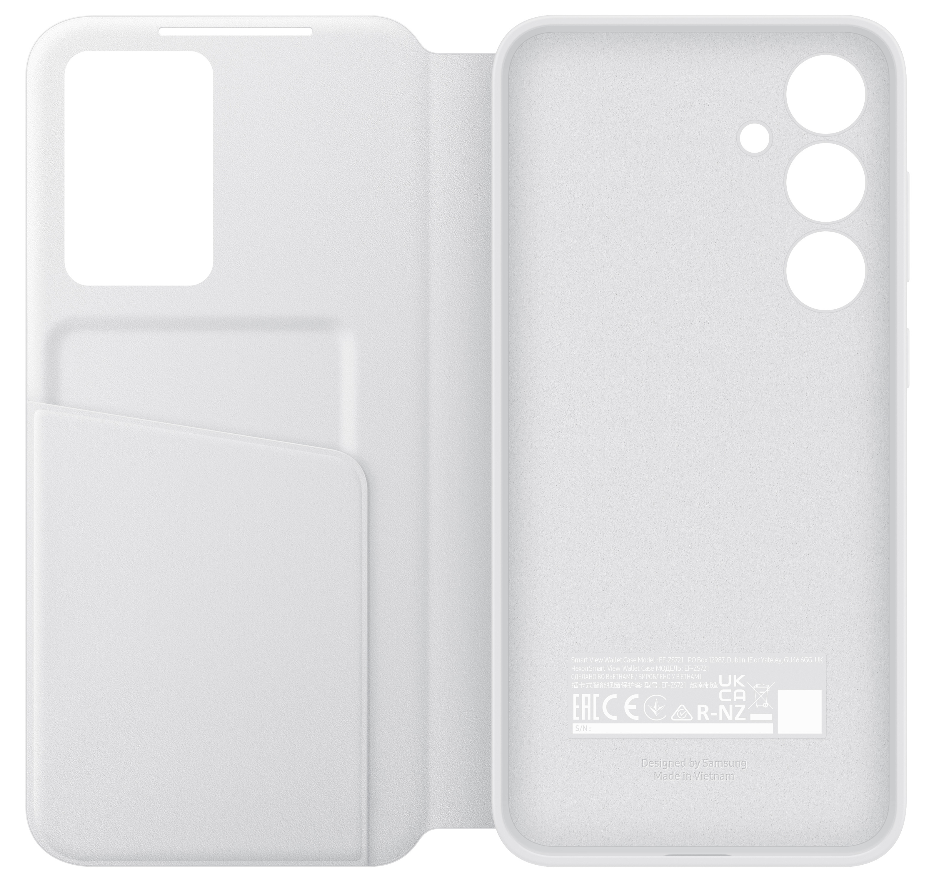 Białe etui na telefon z miejscem na kartę i białym tłem.