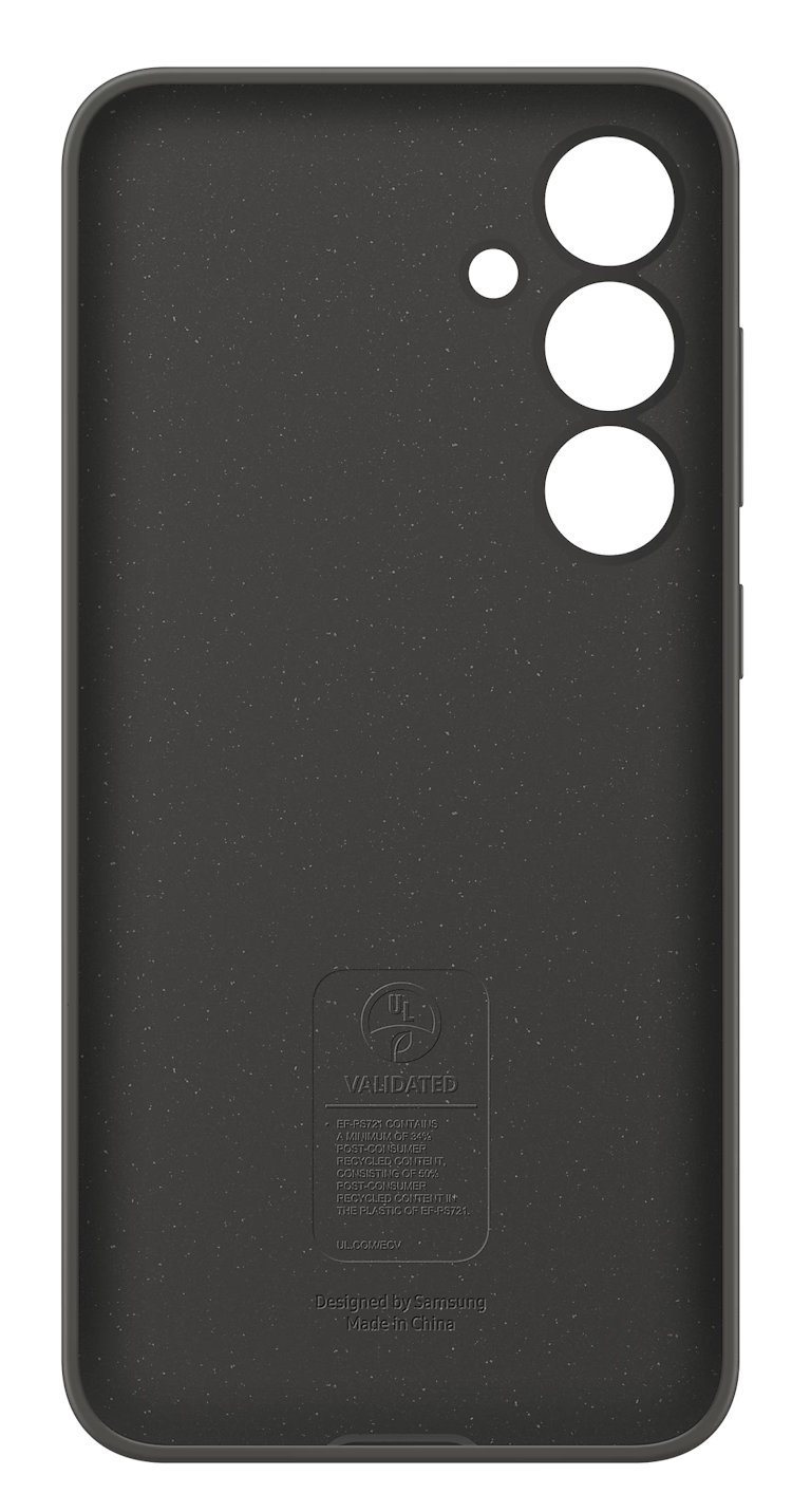 Ciemnoszara obudowa telefonu z trzema przyciskami i logo.