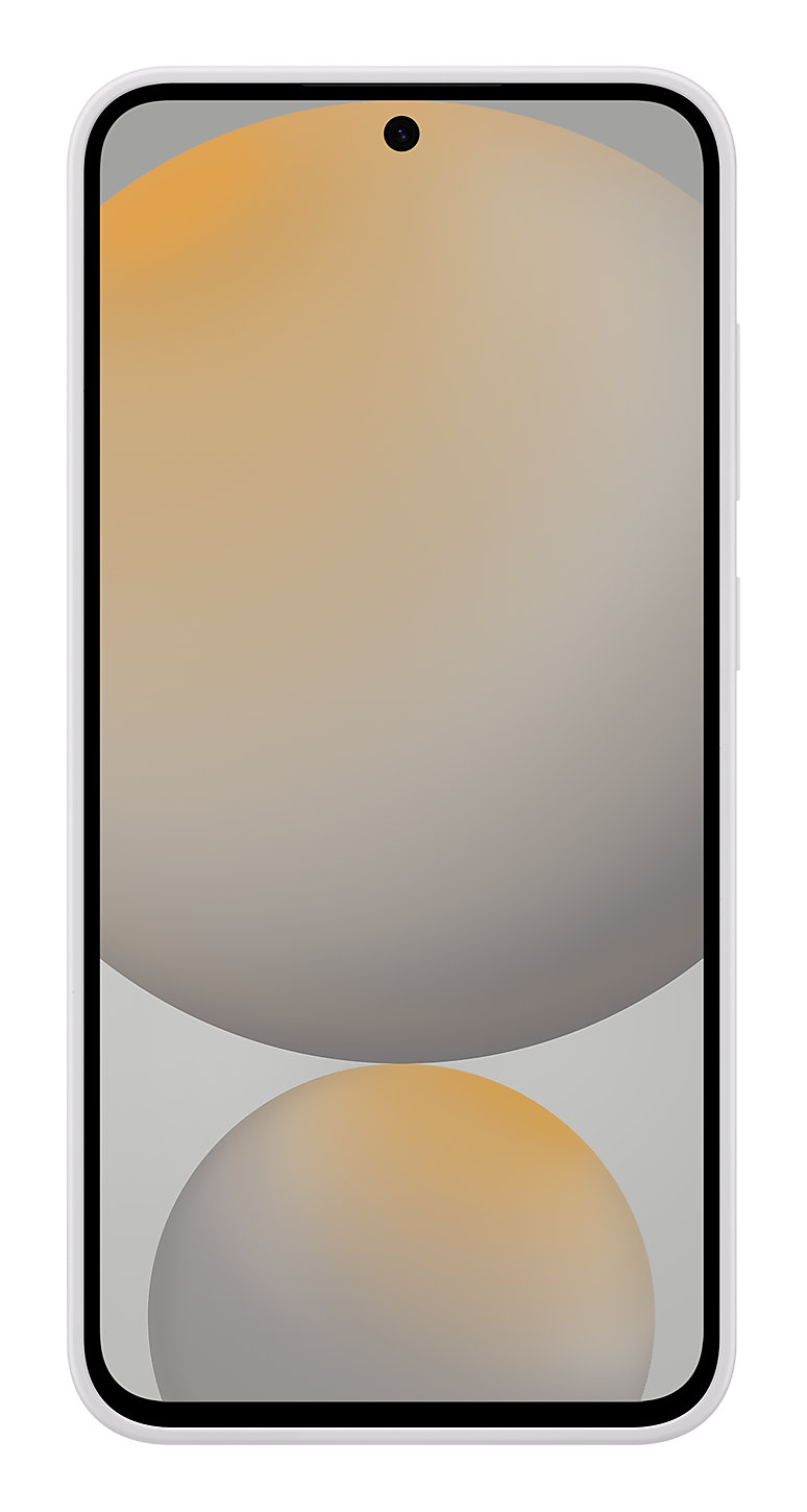 Biały smartfon wyświetla gradientowe tło z dwóch okręgów.