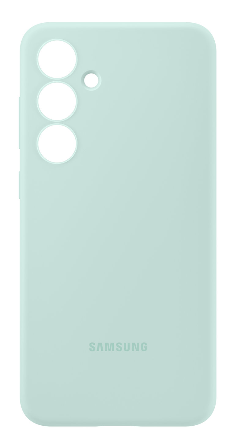 Jasnoniebieskie etui na telefon z tekstem Samsung i otworami na aparat.