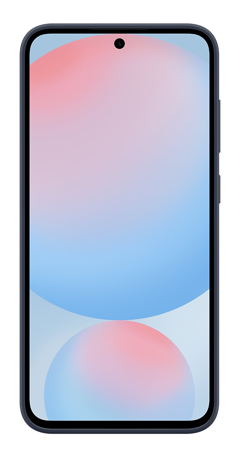 Smartfon z dużym ekranem. Wyświetlacz pokazuje gradient różowych i niebieskich kolorów.