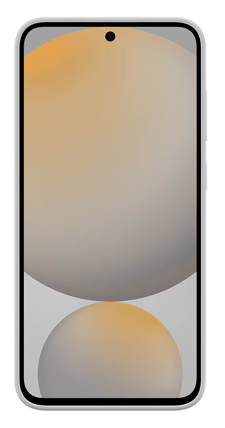 Smartfon z białą ramką i ekranem, na którym widać dwie kule w odcieniach pomarańczu i szarości.