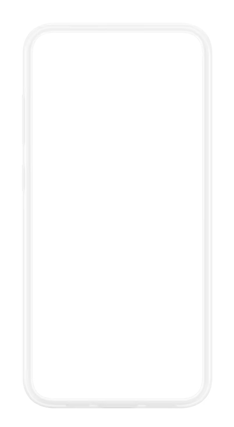 Pusty biały ekran smartfona w przezroczystym etui ochronnym.