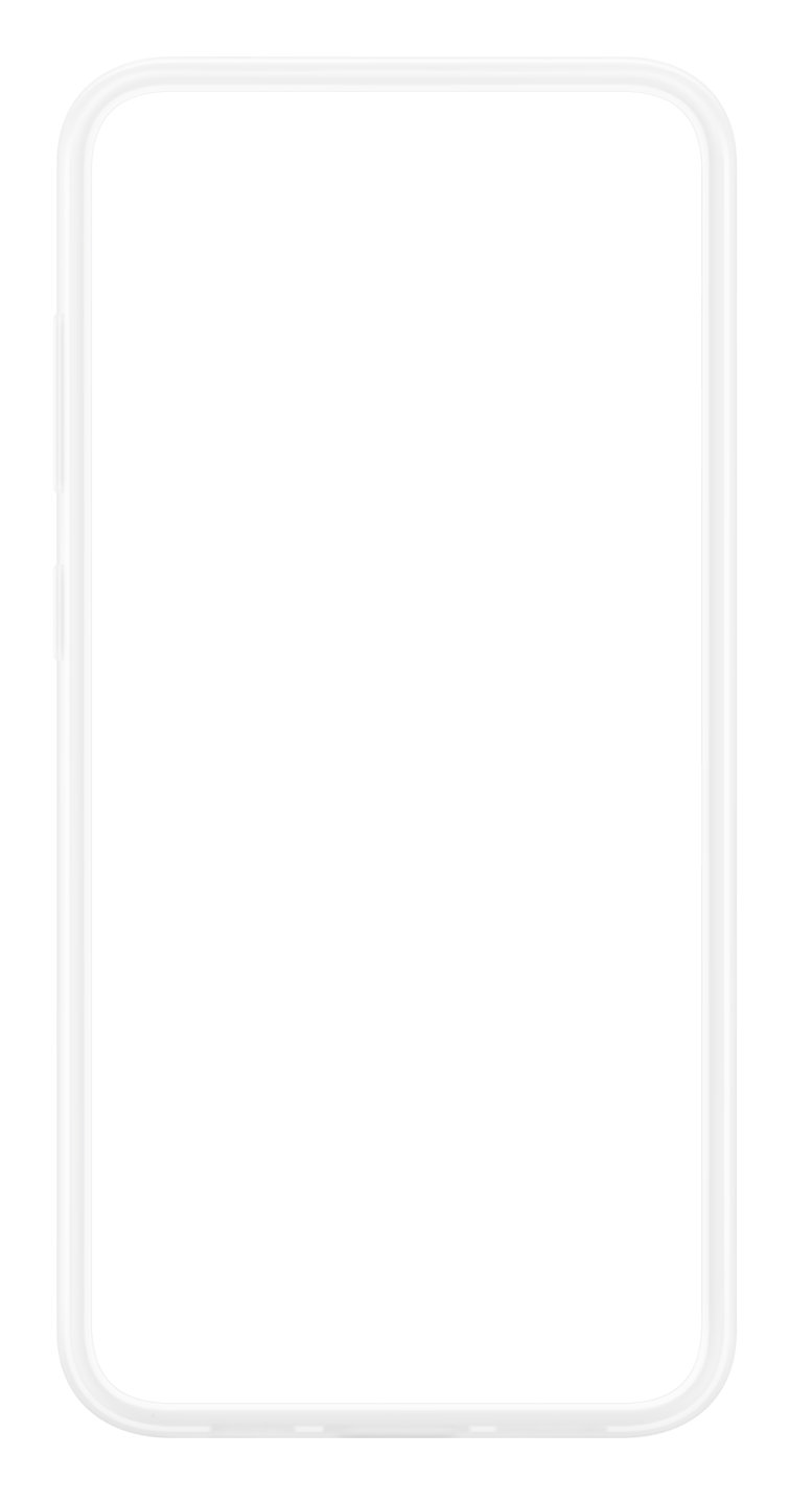 Biały smartfon z białą ramką, pustym ekranem i przednim aparatem.