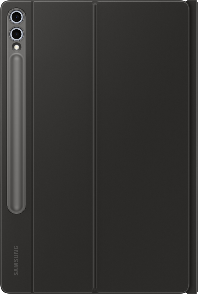 Una custodia per tablet nera con un portapenne laterale.
