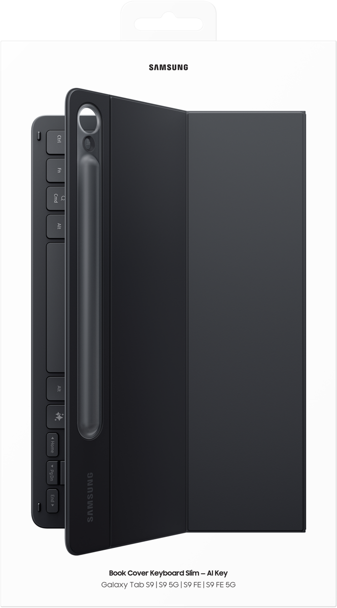 Clavier-coque Samsung Book Cover Slim noir pour Galaxy Tab S9. Comprend un clavier et une coque avec porte-stylo.