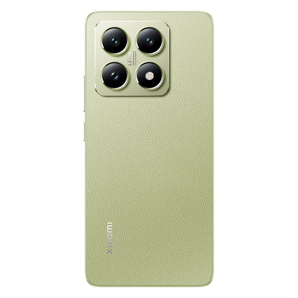 Dört kamera merceğine ve Xiaomi logosuna sahip yeşil bir telefon arkası.